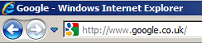 IE location bar showing Google web address and favicon
